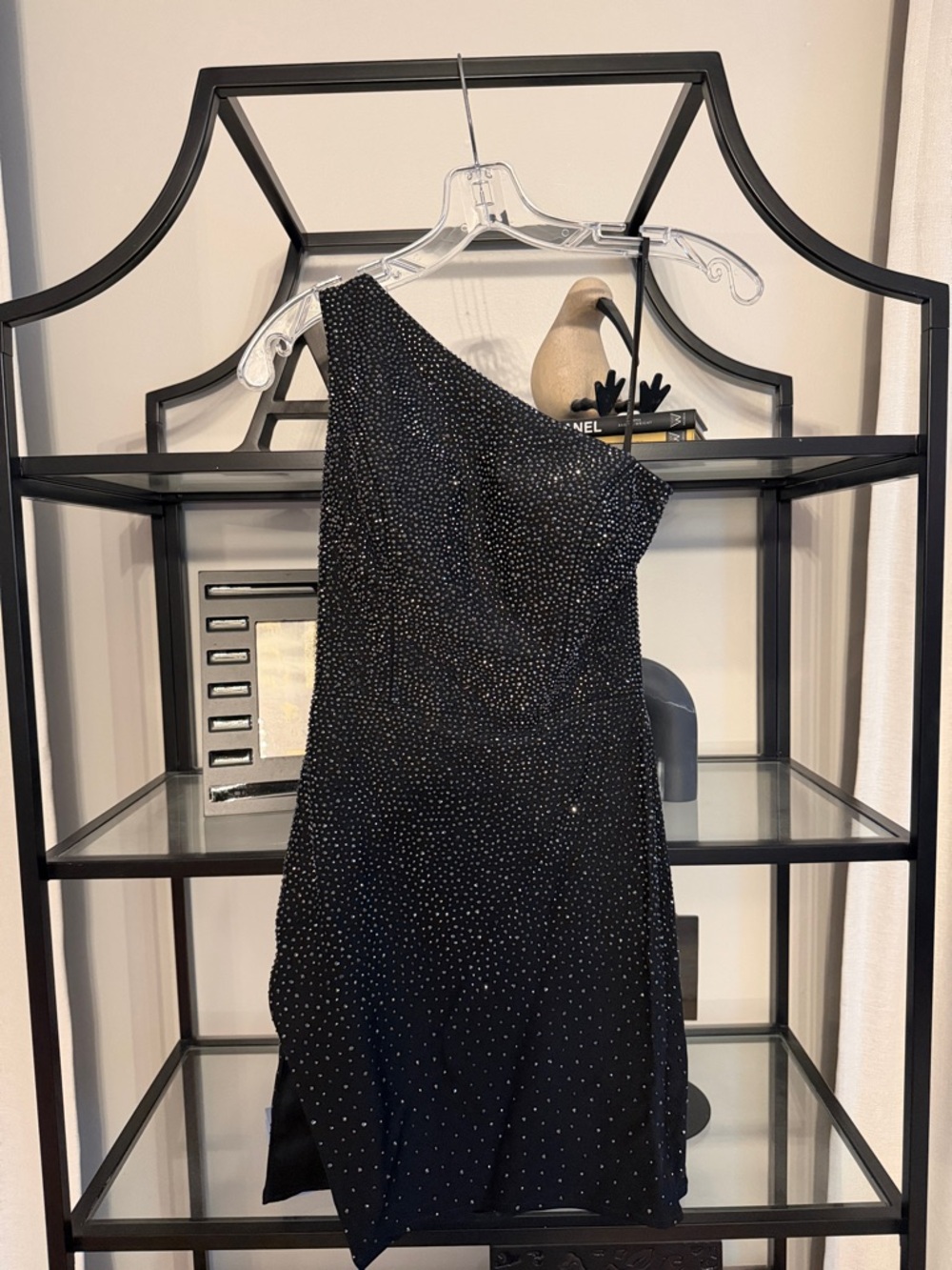 Sherri Hill Black One-Shoulder Evening Dress/Homecoming with Crystal Accents